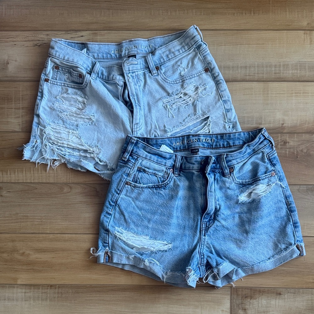 American Eagle Outfitters Women's Ripped Jean Shorts - Light Blue Duo